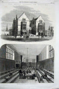 Original Old Antique Print Harrow School England 1862 Children Pupils Teachers