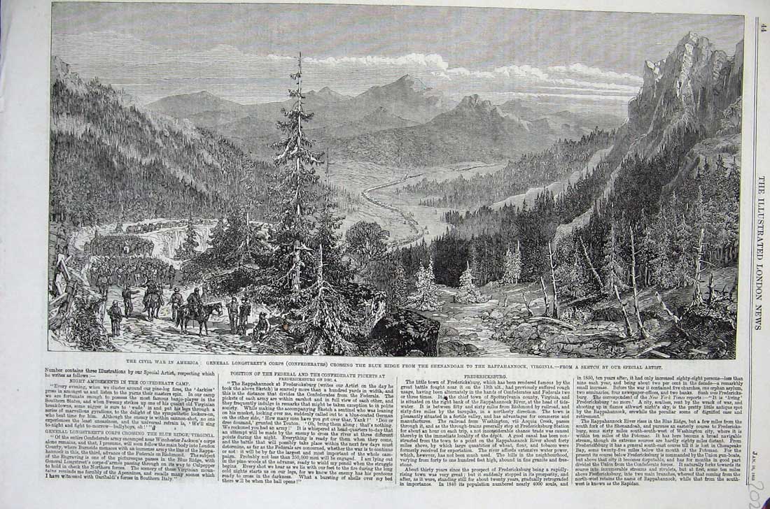 Original Old Antique Print 1863 Civil War America General Longstreet Virginia