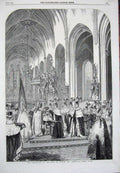 Original Old Antique Print 1860 Coronation King Sweden Norway Church Cathedral