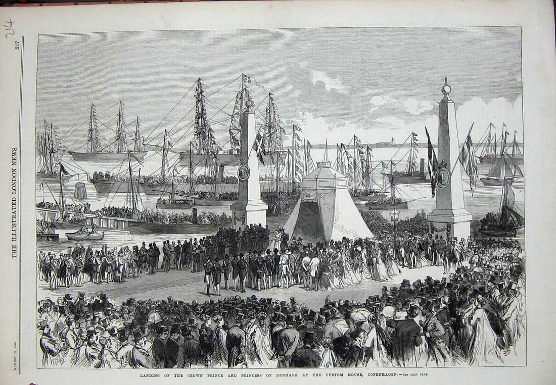 Old Antique Print Crown Prince Prince Denmark Custom House Copenhagen1869 19th