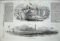 Original Old Antique Print 1852 Great Grimbsy New Dock Banquet Lock-Pit Flags