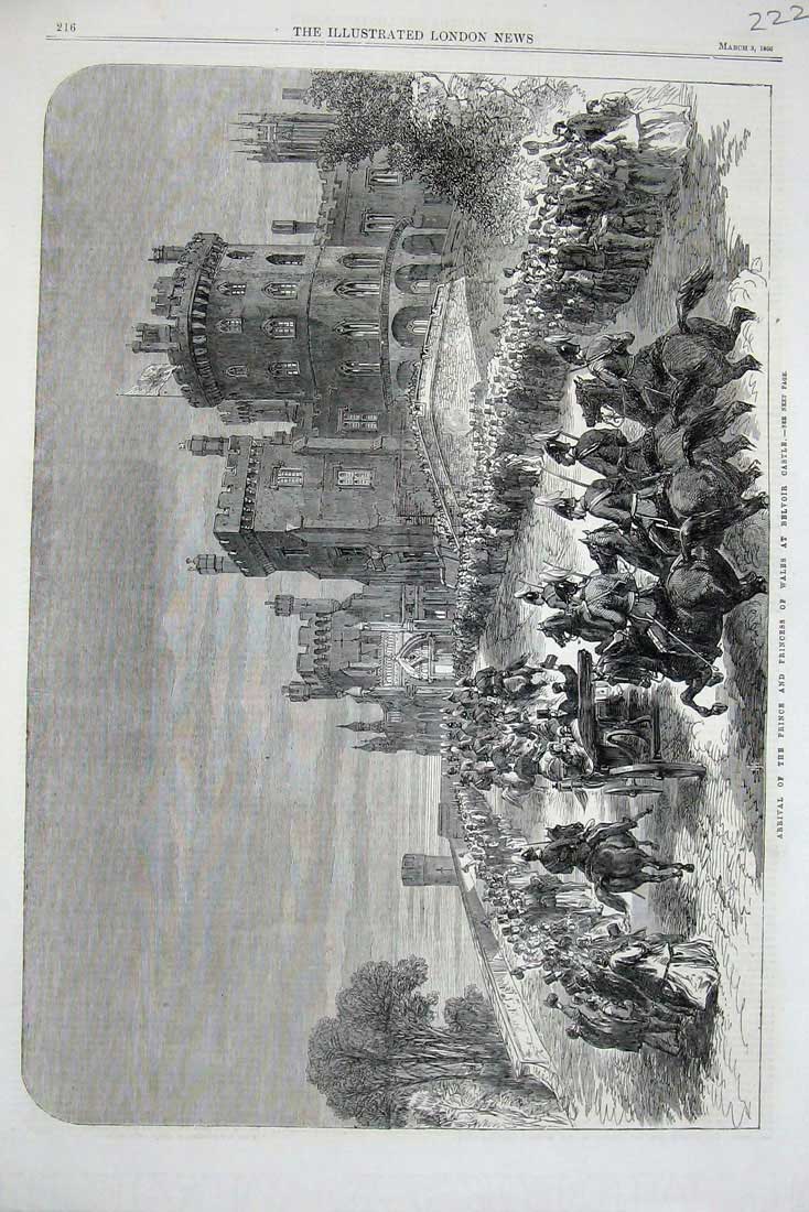 Old Antique Print 1866 Prince Princess Wales Belvoir Castle Horses Coach 19th