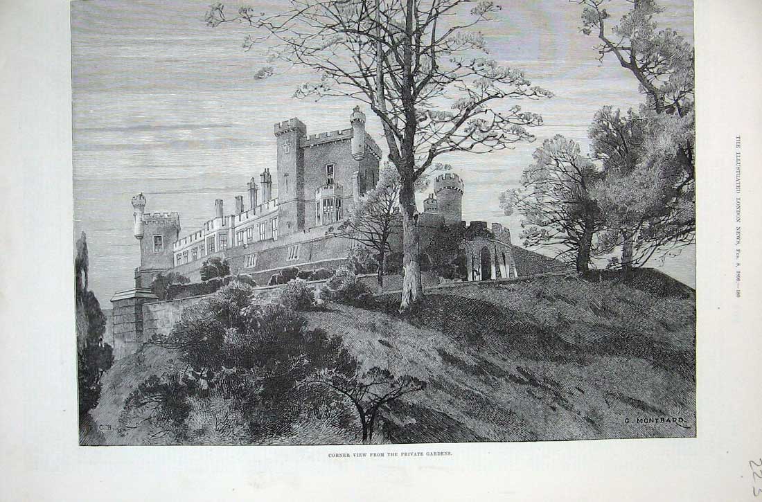 Old Antique Print English Homes 1890 Belvoir Castle Private Gardens Art 19th