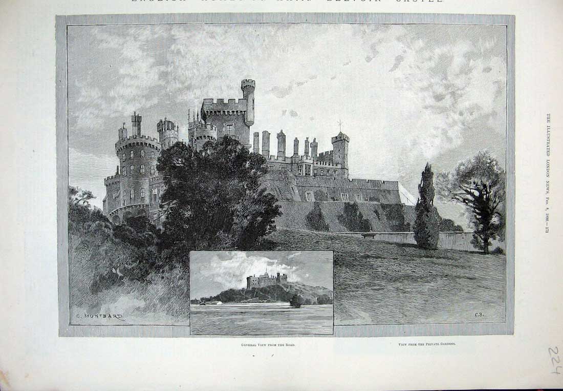 Old Antique Print 1890 English Homes Belvoir Castle Private Gardens Art 19th