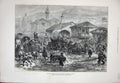 Old Antique Print War 1877 Street Floods Sistova Horses Carriage Houses 19th