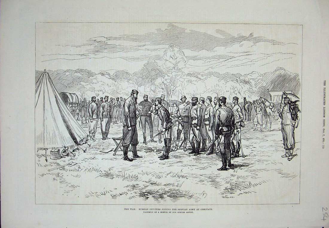 Original Old Antique Print War 1876 Russina Siers Servian Army Grevatz Army