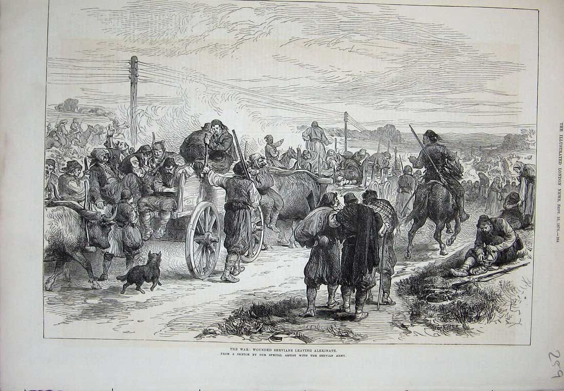 Original Old Antique Print 1876 War Wounded Servians Alexinatz Seirs Army 19th