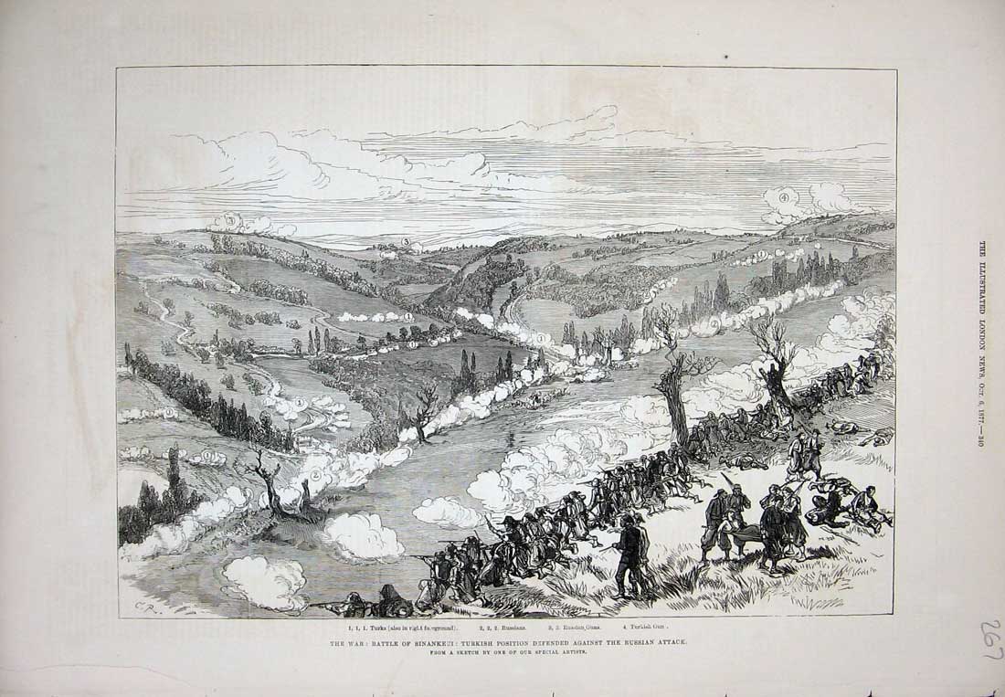 Original Old Antique Print War 1877 Battle Sinankeui Turkish Siers Russian Army