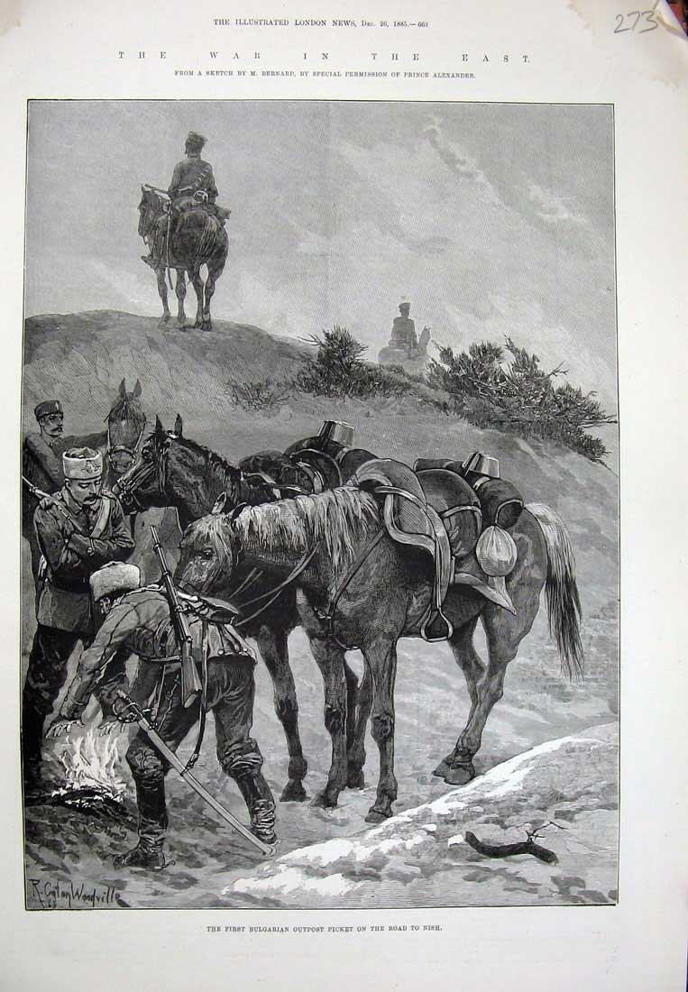 Original Old Antique Print Bulgarian Outpost Picket Nish War 1885 Siers 19th