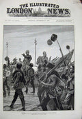 Original Old Antique Print 1885 War Bulgarian Troops Servian Frontier Siers Art