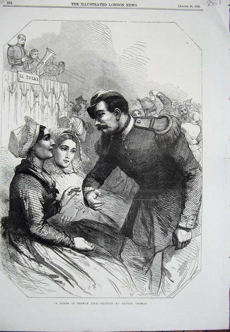 Old Antique Print 1856 Scene French Life George Thomas Man Woman Romance 19th