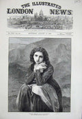 Original Old Antique Print 1872 Mignon Pensive Beautiful Woman Lady Mountains