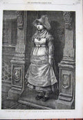 Original Old Antique Print 1869 Rainy Sunday Brittany France Girl Doorway Art
