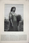 Original Old Antique Print 1877 Portrait Ruth Country Beautiful Woman Art 19th