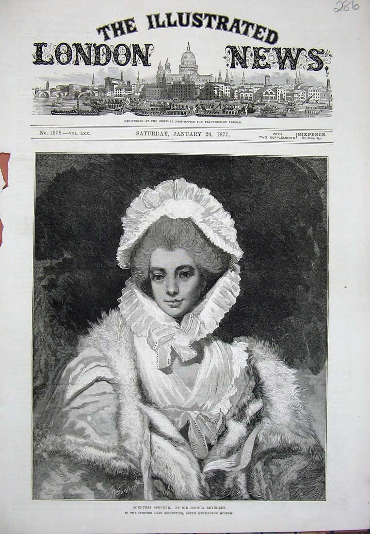 Original Old Antique Print 1877 Portrait Countess Spencer Kensington Museum Art