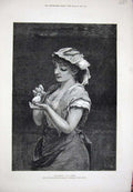 Original Old Antique Print 1878 Portrait Orphan Lady Bird Woman Parker Art 19th