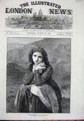 Old Antique Print 1872 Mignon Pensive Beautiful Woman Mountains Fine Art 19th
