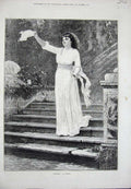 Original Old Antique Print 1874 Beautiful Woman Lady Steps Fine Art Victorian