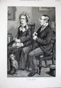 Original Old Antique Print 1879 Fine Art Man Woman Chair Puppy Dog Lucas 19th