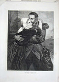 Original Old Antique Print 1870 Man Woman Return War Romance Puppy Dog Fine Art