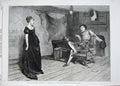 Original Old Antique Print 1870 Taming Shrew Man Woman Romance Orchardson Art