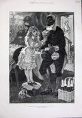 Old Antique Print 1879 Christmas Decorations Coloured Man Little Girl Art 19th