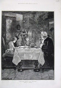 Old Antique Print Grandfathers Christmas Dinner Black Children 1884 Art 19th