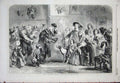 Original Old Antique Print 1856 Twelfth-Night Wassail-Bowl Children Dog Music