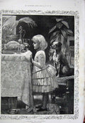 Old Antique Print Lucien Davis 1885 Little Girl Dog Christmas Dinner Art 19th