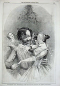 Original Old Antique Print 1846 Christmas Man Woman Dancing Romance Mistletoe