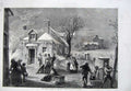 Old Antique Print 1860 House Fire Christmas Eve Snow Moonlight Trees Art 19th