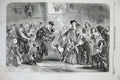 Original Old Antique Print 1856 Twlefth Night Wassail Bowl Children Dog Party