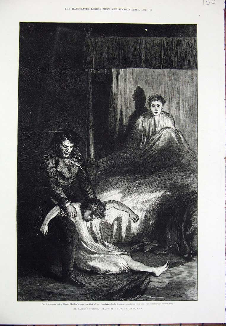 Old Antique Print 1874 Master Mudlow Goodlake Bed Raven'S Stepson Gilbert 19th