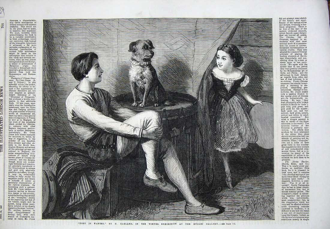 Original Old Antique Print 1867 Toby Performing Dog Man Little Girl Dudley Art