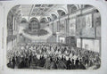 Original Old Antique Print 1865 Ball Concert Hall Dublin Building Academy Music