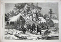 Old Antique Print Bear Hunting Sweden Sport 1856 Snow Skis Dogs Animals 19th