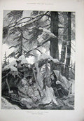 Old Antique Print Chrsitmas Indians Snow Trees Hunting 1887 Woodville Art 19th