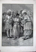 Old Antique Print 1891 Nautch Girl Dancing Costumes Music Woodville Art 19th