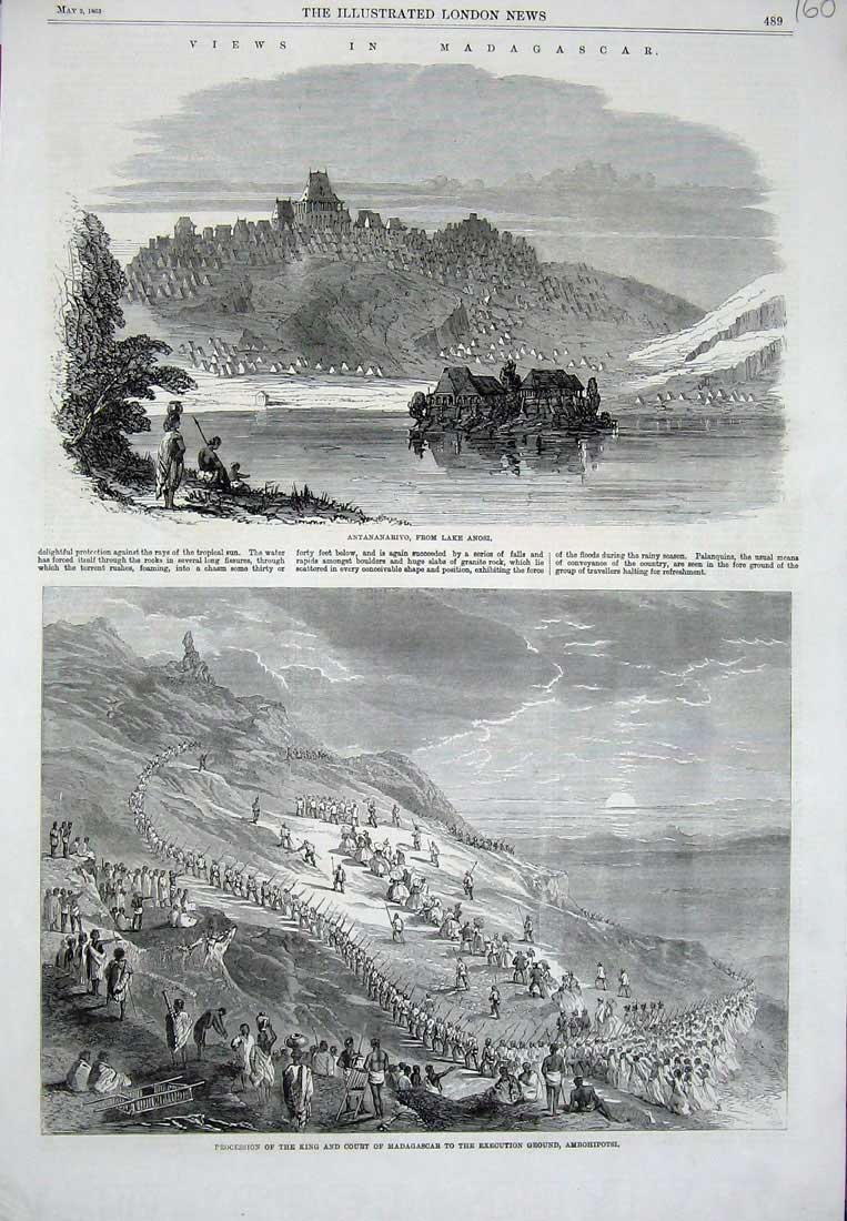 Original Old Antique Print Madagascar 1863 Antananarivo King Ambohipotsi Anosi