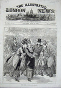 Original Old Antique Print 1874 Summer Roller Skating Prince'S Ground Brompton