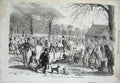 Original Old Antique Print 1857 Ice Skating Hyde Park London Winter Skates Snow