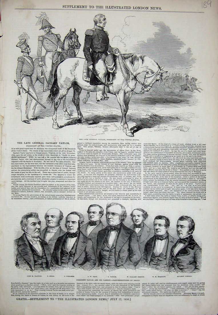 Old Antique Print 1850 General Taylor America President Trist Ewins Men 19th