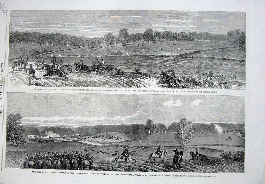 Old Antique Print 1863 Civil War America Jefferson Virginia Federals Army 19th