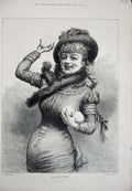 Original Old Antique Print 1881 Lady Woman Winter Snow Balls Fur Hat Scarf 19th