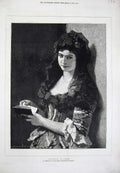 Original Old Antique Print 1877 Fine Art Portrait Mantilla Lady Woman Becker