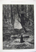 Original Old Antique Print 1875 Fairy Glen Lady Woman Stream Trees Montbard Art