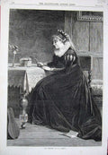 Original Old Antique Print Roberts Fine Art 1870 Treasures Lady Woman Flowers