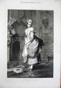 Original Old Antique Print 1874 Korle Fine Art Lady Woman Broken Ornament House