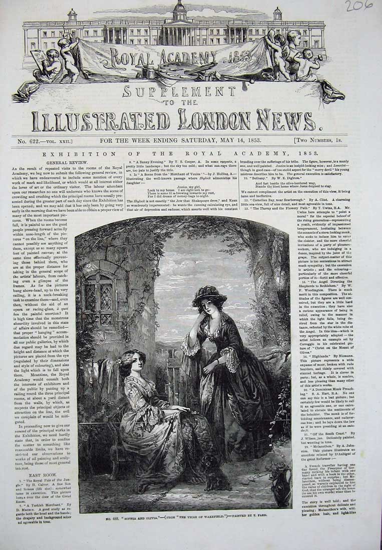 Original Old Antique Print 1853 Portrait Sophia Olivia Vicar Wakefield Faed Art