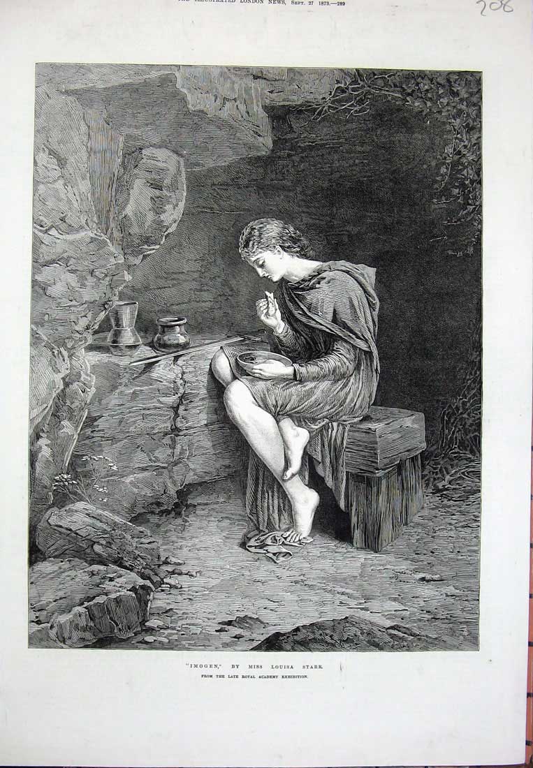 Original Old Antique Print 1873 Imogen Louisa Starr Young Girl Art Victorian